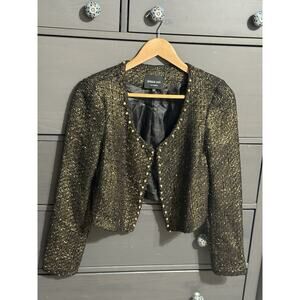 Gold Metallic Studded Tweed Jacket ÉPIQUE MOI gold cropped Size M EUC